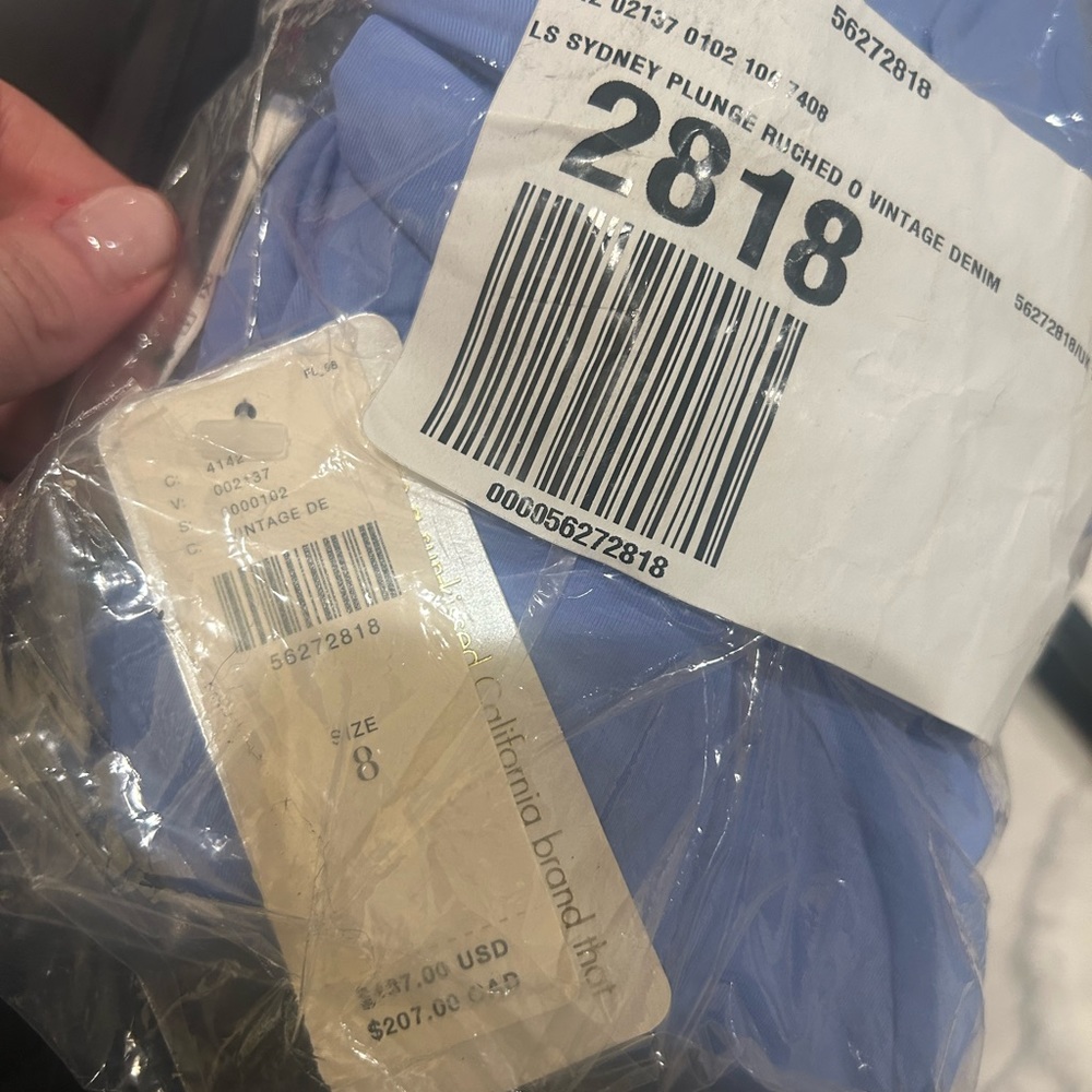 LSpace sydney plunge ruched vintage denim swimming suit size 8- NWT, Blue